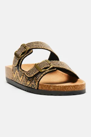 Alina Beaded Flat Sandals - Gold