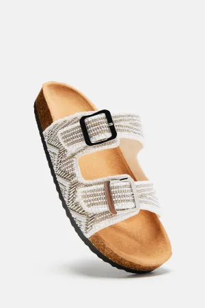 Amozae-Alina Beaded Flat Sandals - White