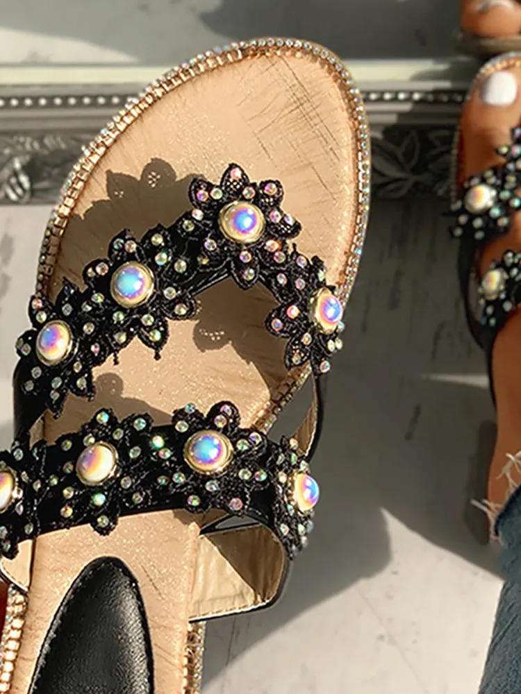 Amozae-Flower Pearls Flat Sandals