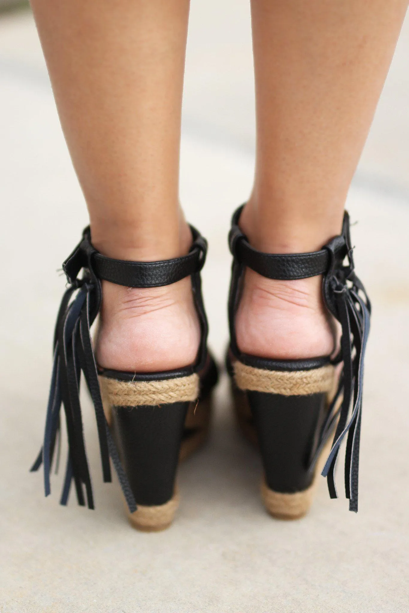 Black Fringe Wedges