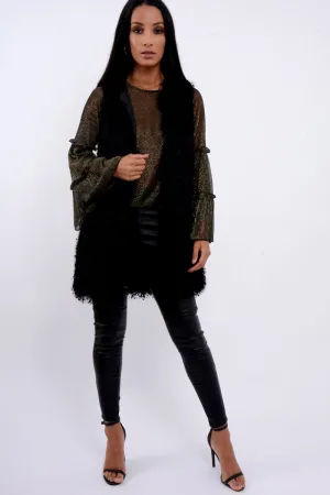 Black Soft Shaggy Gilet - Niamh