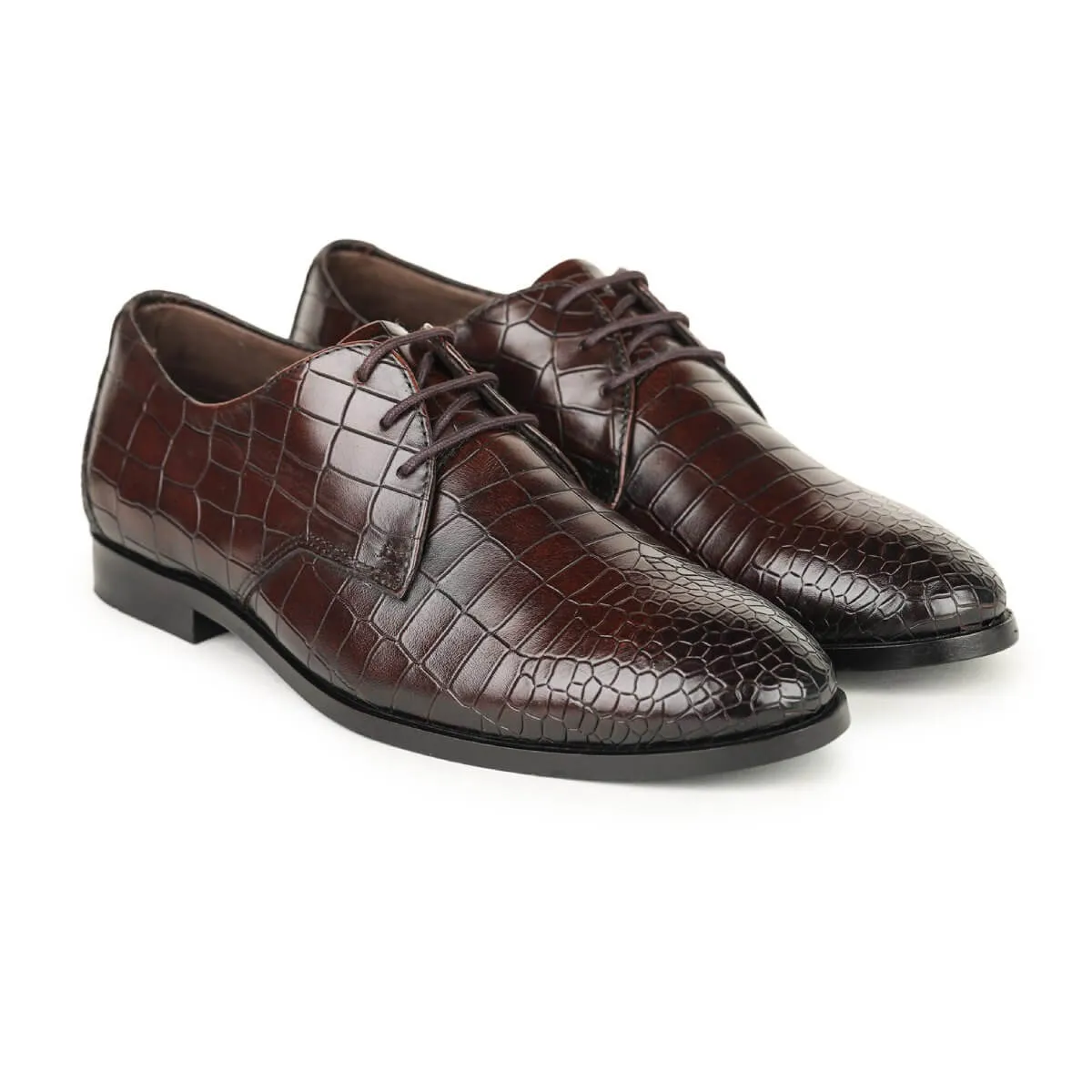 Britmen CP-61 Exotic Croco Print Lace Up Shoes