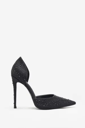 Catcher | Black Diamante Pointed Court Heels