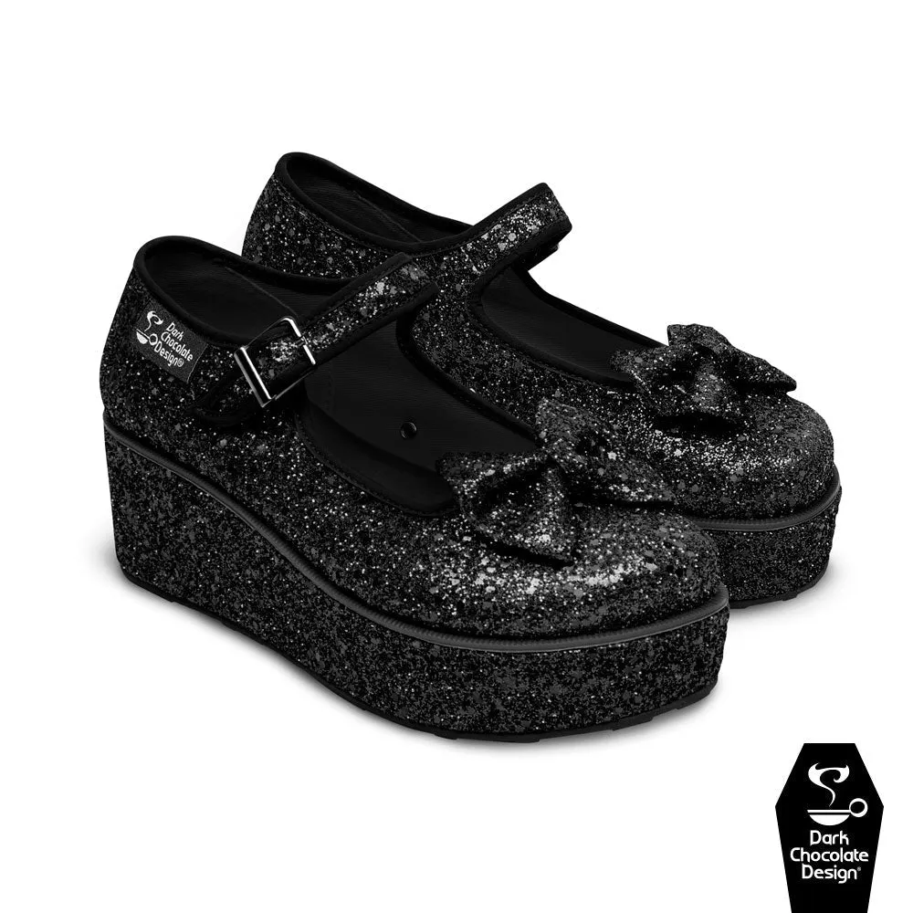 Chocolaticas® BLACK GLITTER Women's Mary Jane Platform