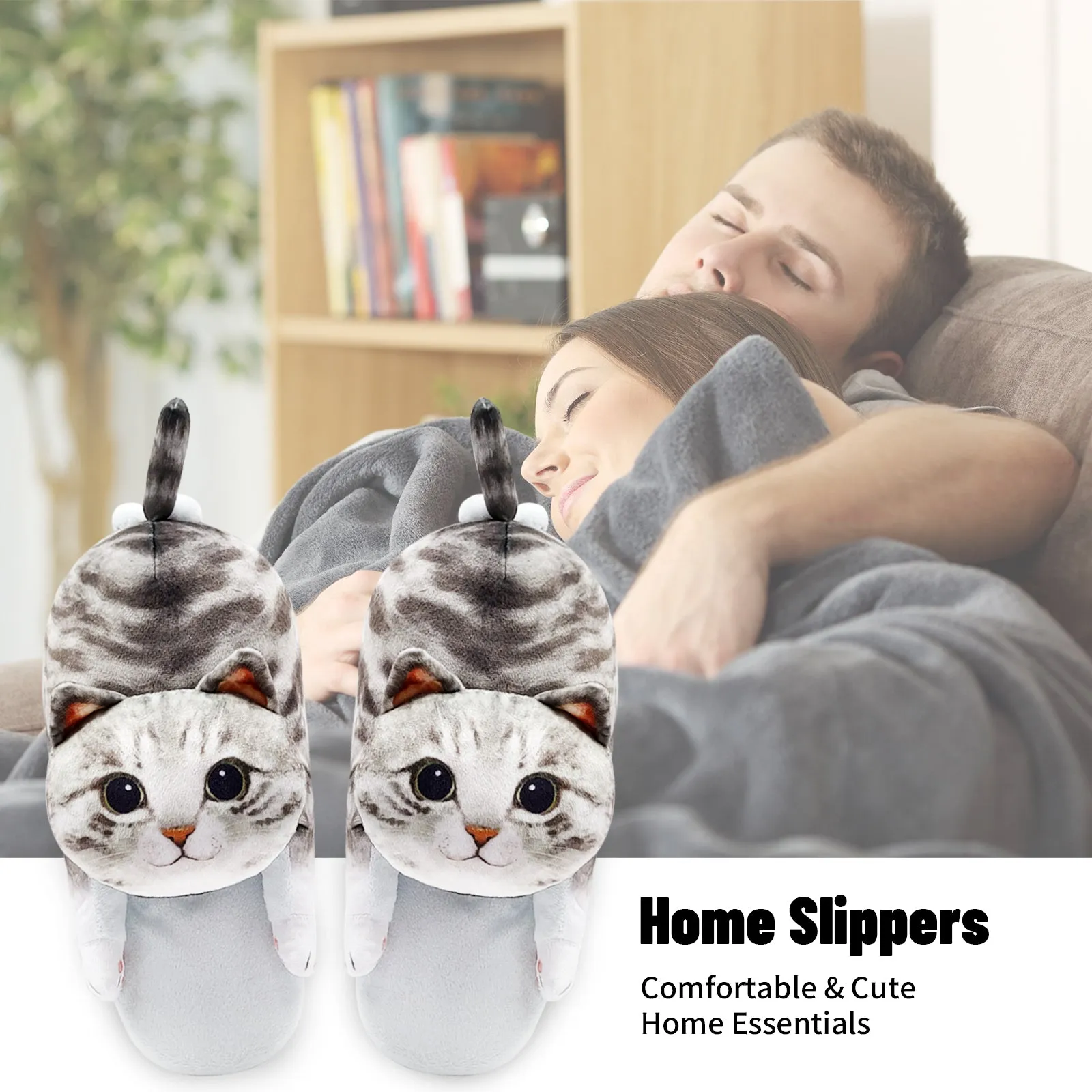 Cute adult grey cat slippers