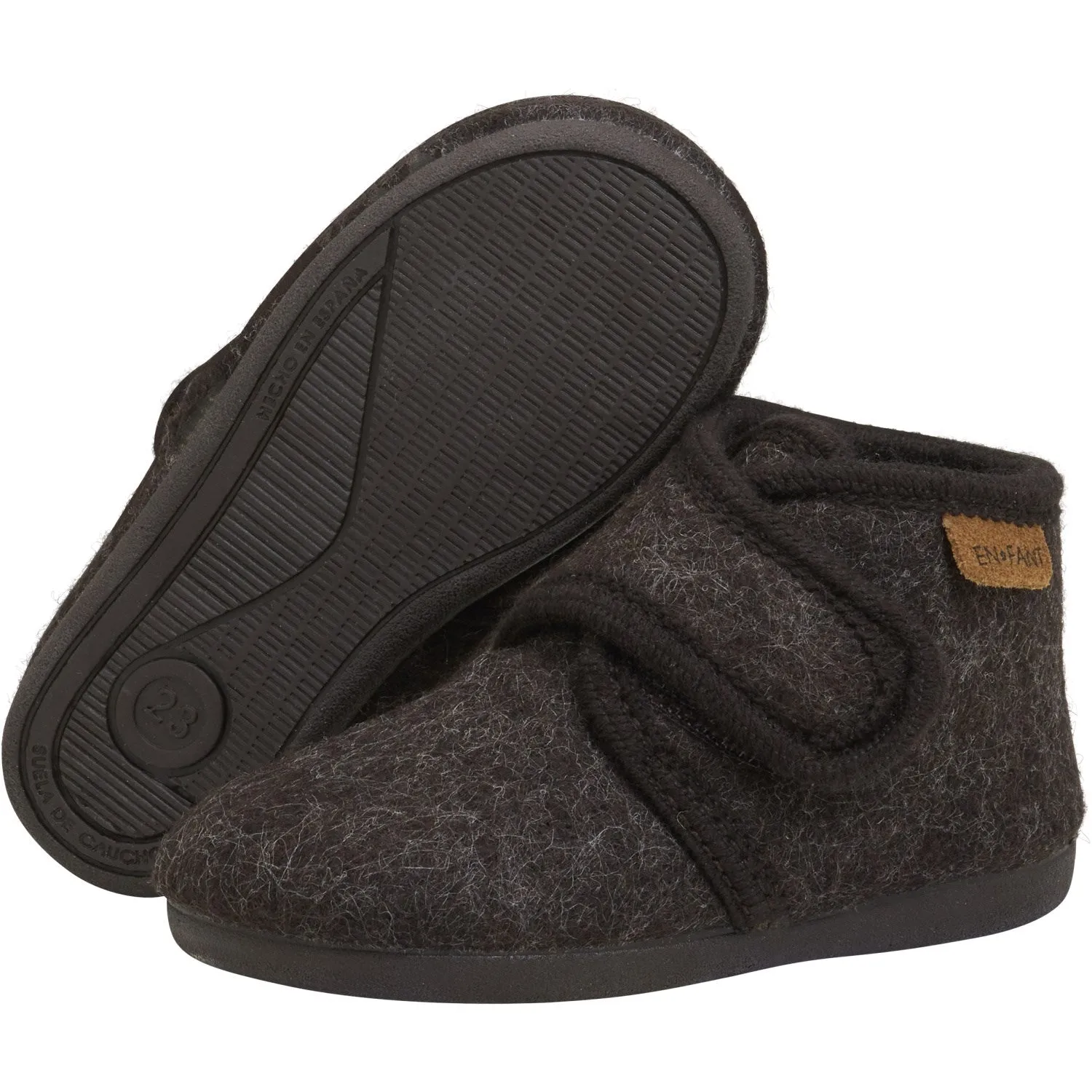 En Fant Chocolate Melange Slippers Wool Velcro