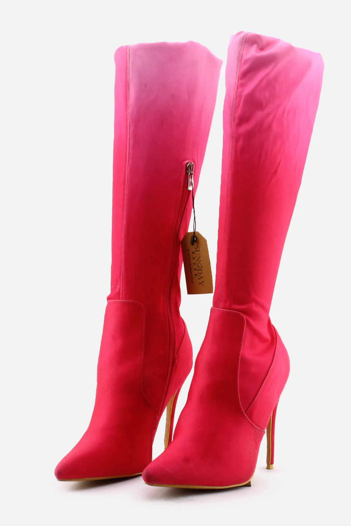 European Brand Zipper Stilettos Knee High Boots | Textile