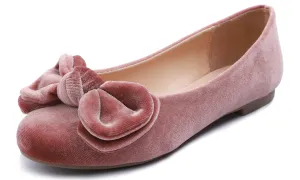 Feversole Women's Round Toe Cute Bow Trim Ballet Flats Pink Velvet Twist Bow