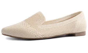 Feversole Women's Woven Fashion Breathable Knit Flat Shoes Pointed Loafer Beige