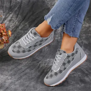 Flower Print Lace-Up Sneakers for Women