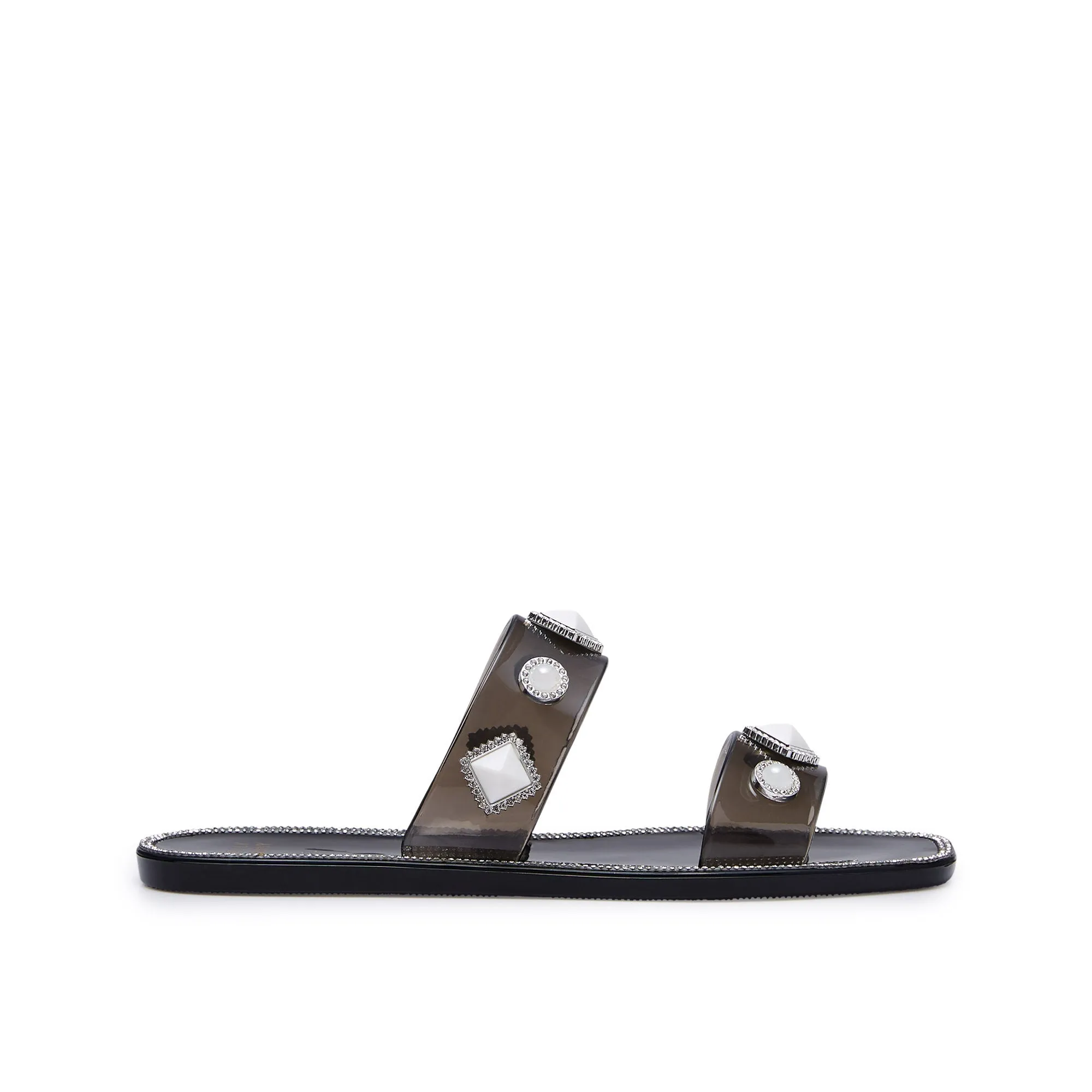 Helen Crystal Flat Sandals Black