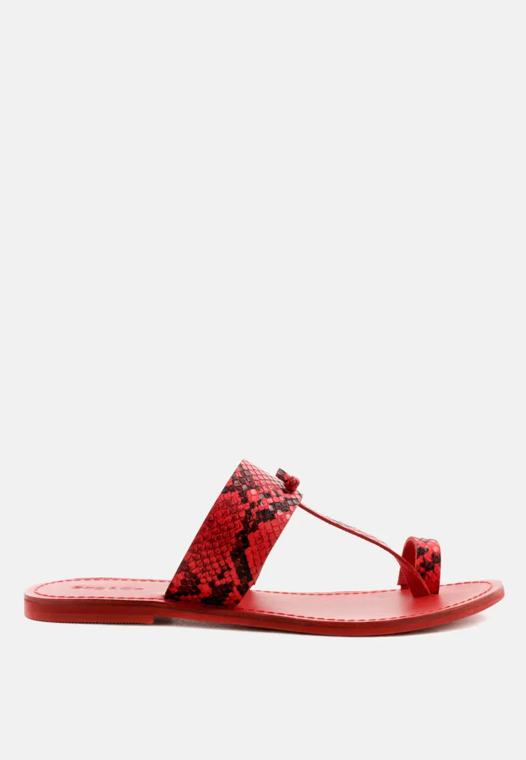 LEONA Snake Print Thong Flat Sandals