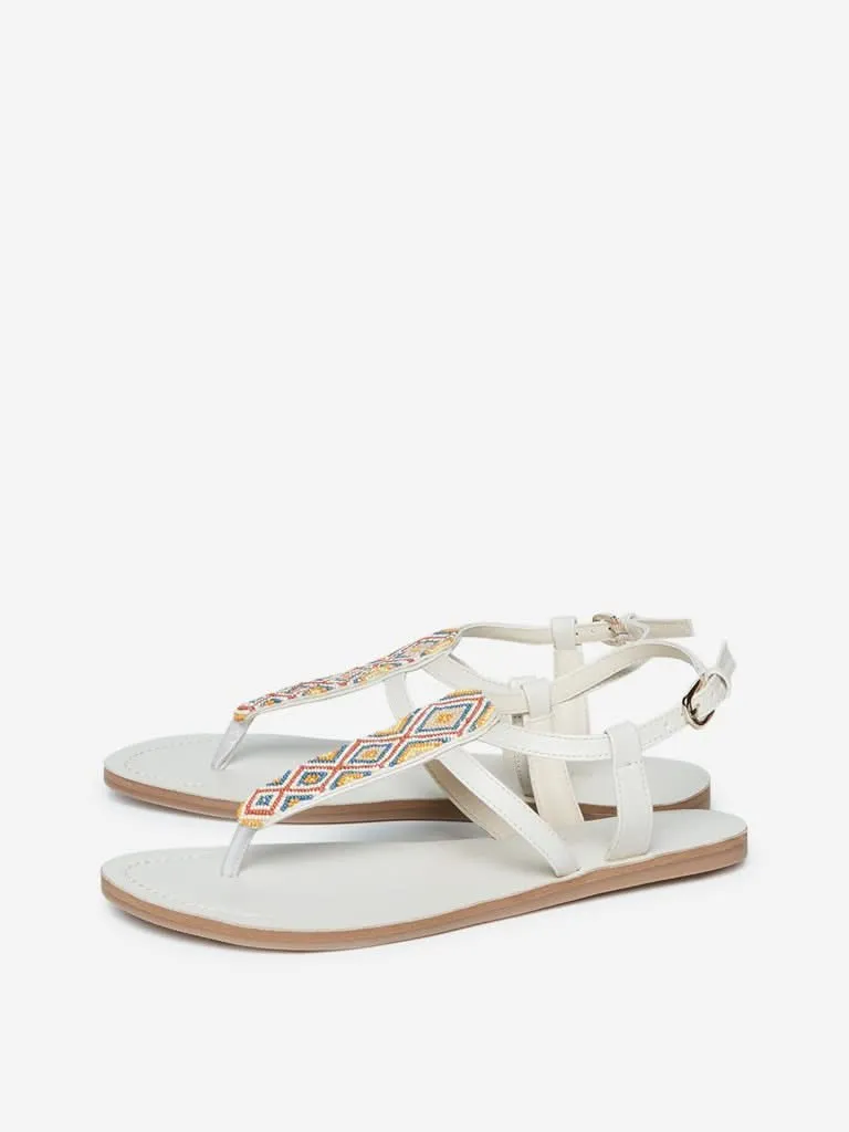 LUNA BLU Off-White Bead Design Sandals