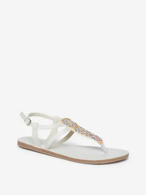 LUNA BLU Off-White Bead Design Sandals