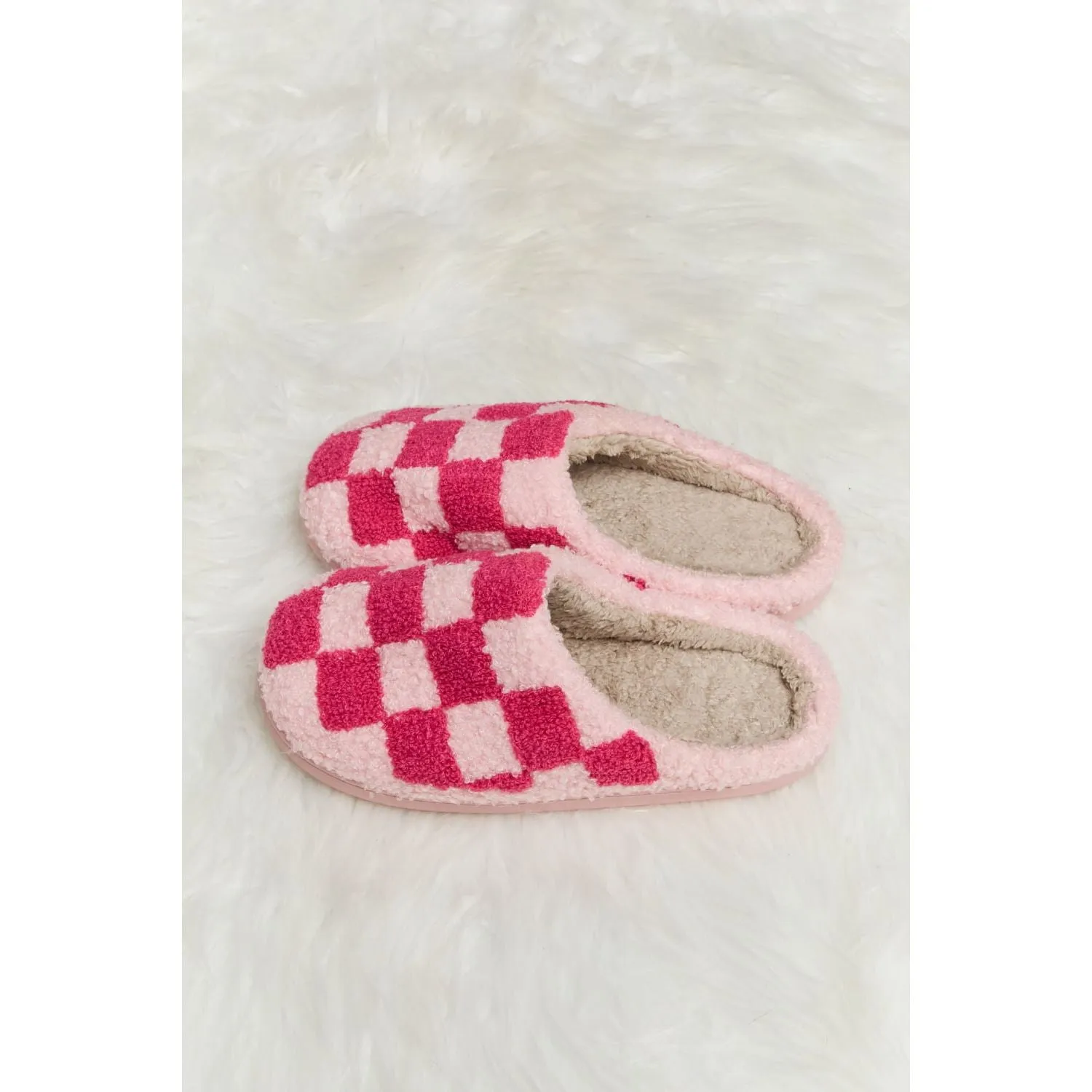 Melody Checkered Print Plush Slide Slippers