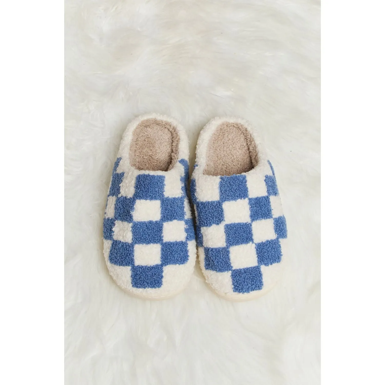 Melody Checkered Print Plush Slide Slippers