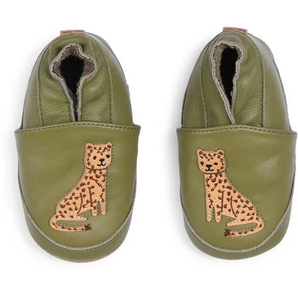 MELTON Leopard Leather Slippers Dried Herb