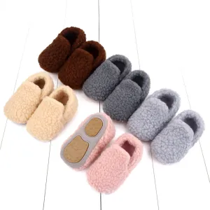 Plush Coral Fleece Slippers for Toddlers with Soft Rubber Non-Slip Sole