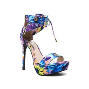 Qupid Floral Stiletto Platform Heels