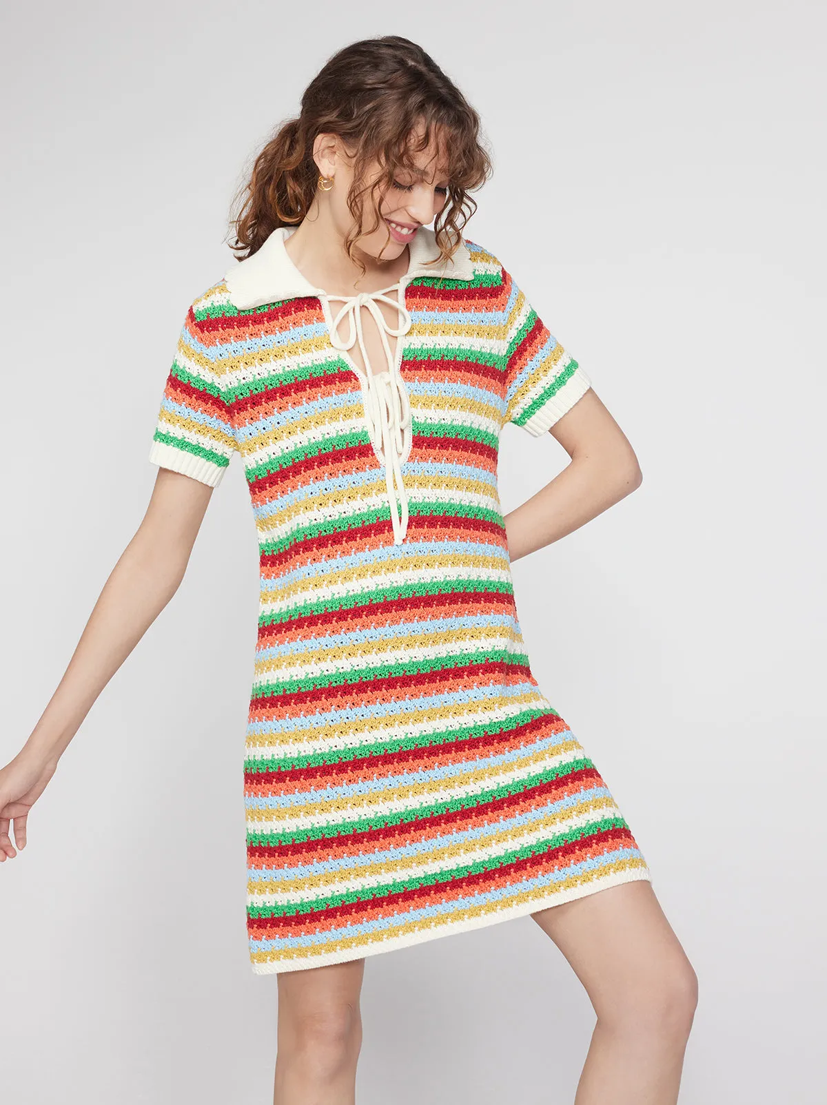 Ridley Blue Multi Crochet Knit Mini Dress