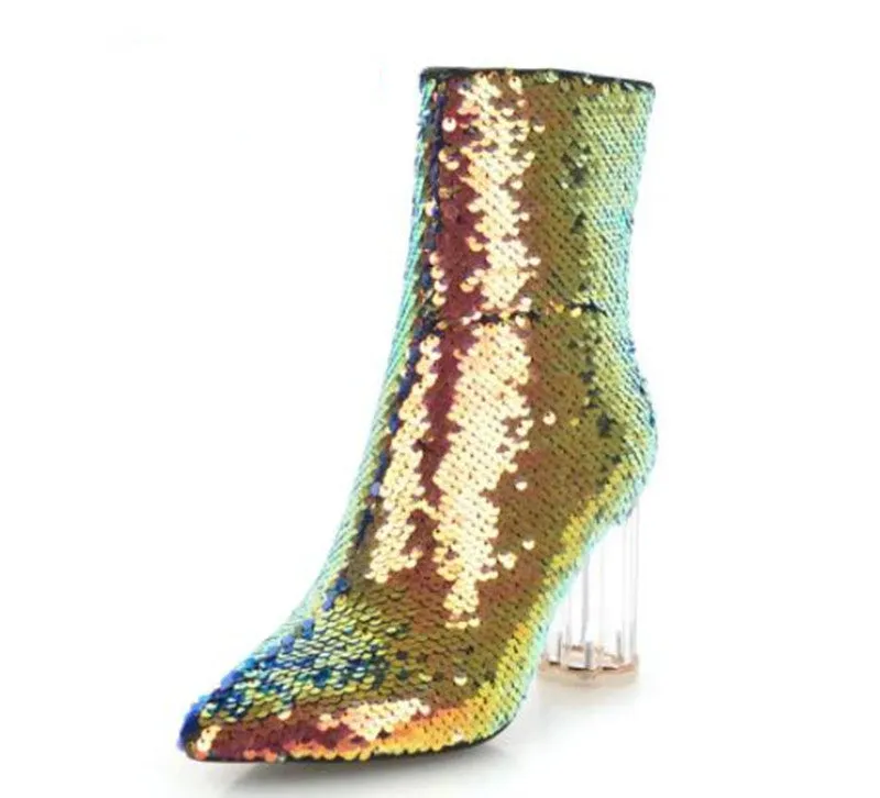 Sequins High Heel Ankle Zipper Slim Shoes