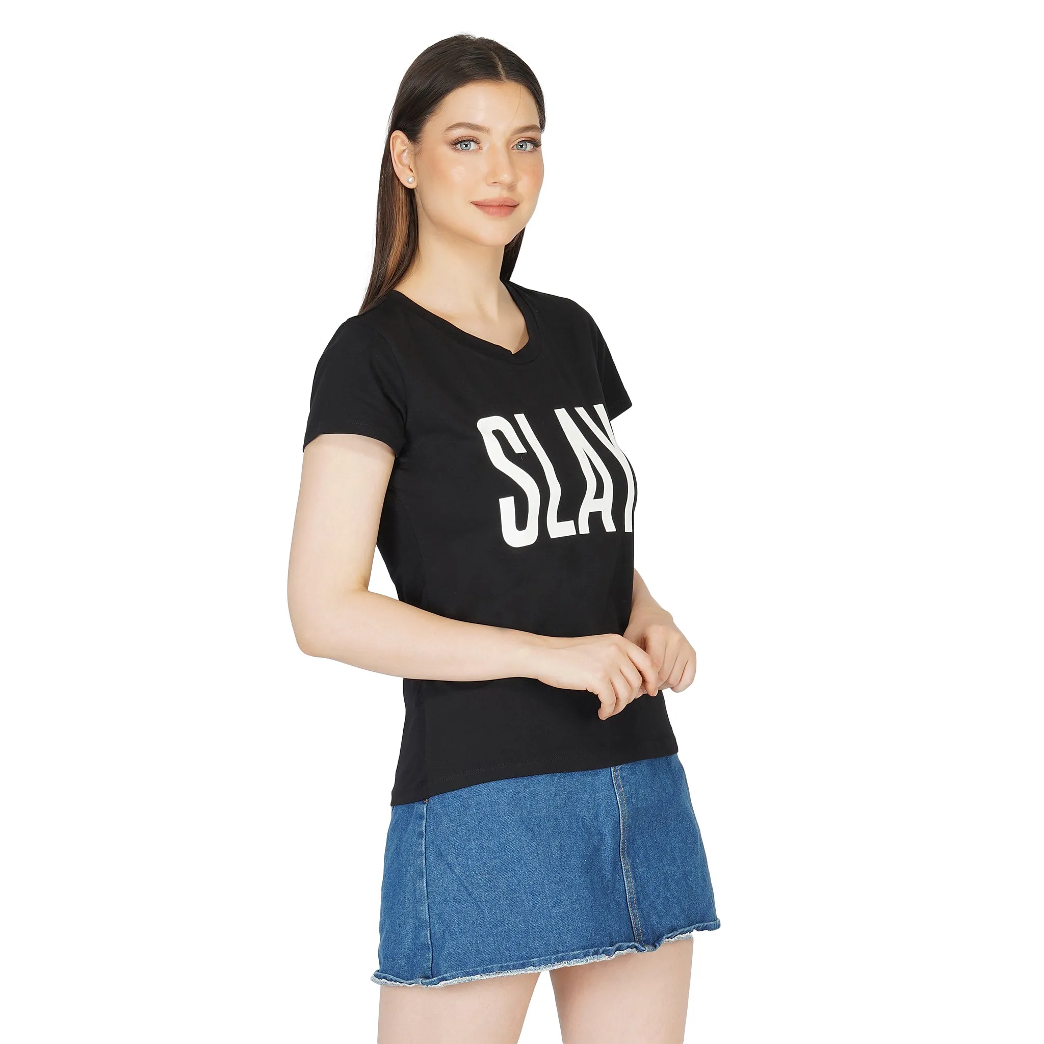 SLAY. Women's Black Printed T shirt