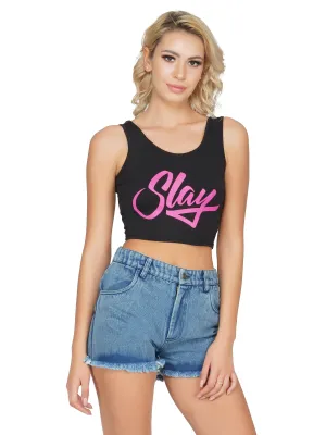 SLAY. Women's Printed Dark Pink Crop Top