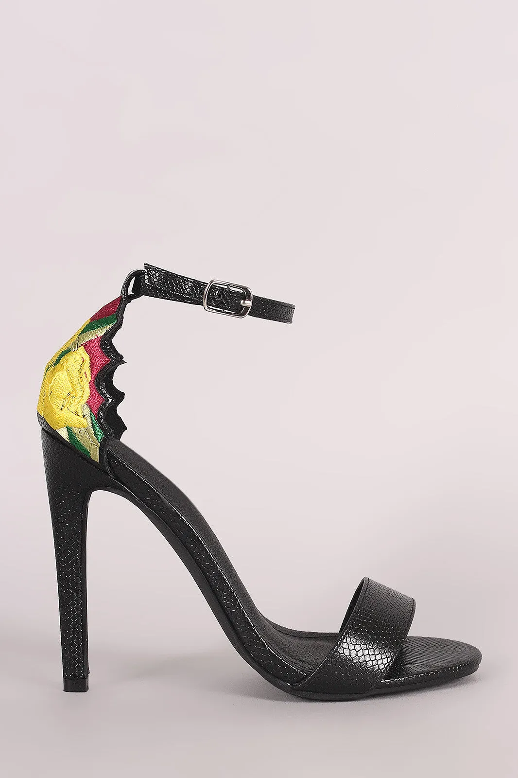 Snakeskin Ankle Strap Embroidery Stiletto Heel