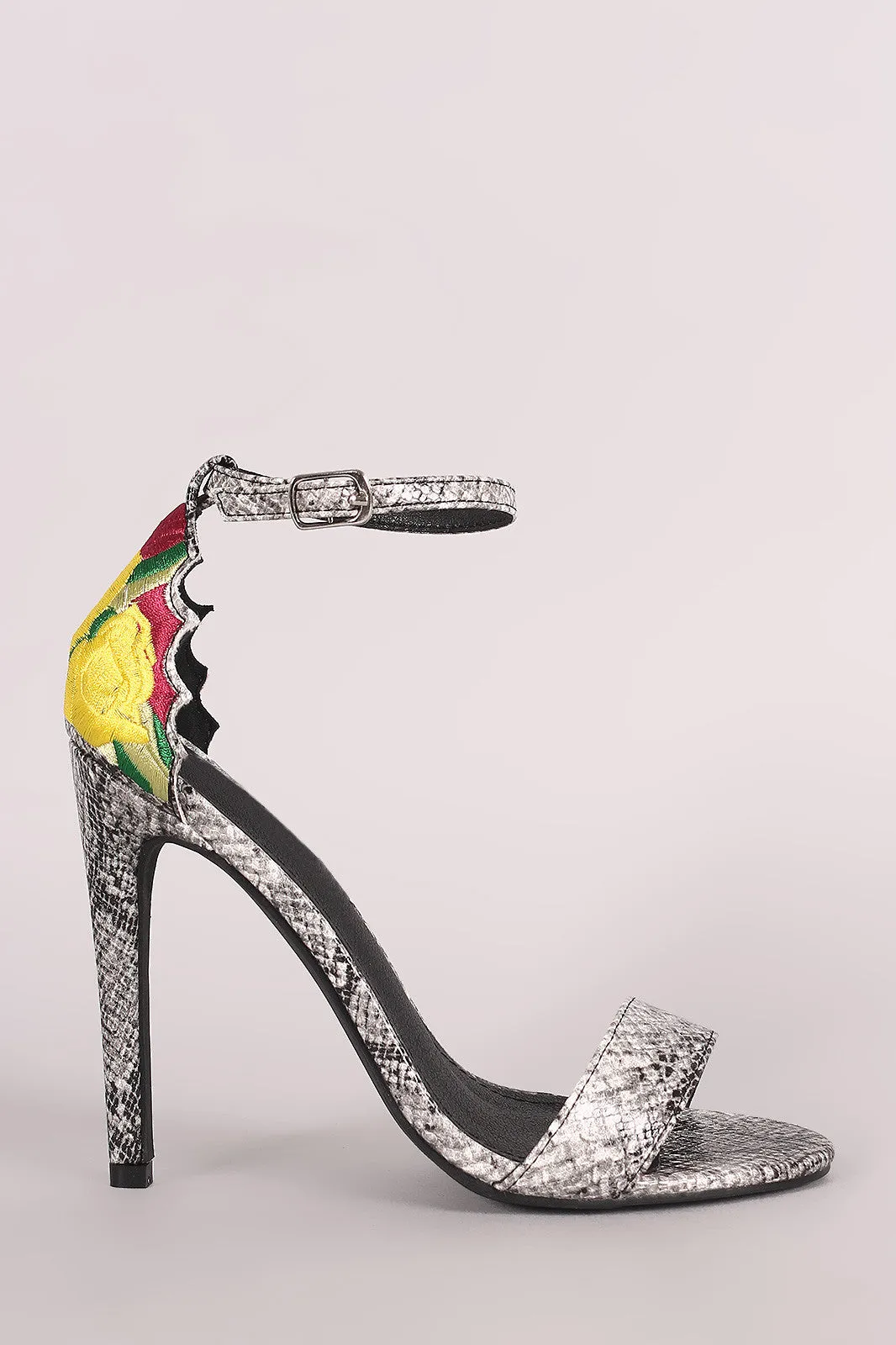 Snakeskin Ankle Strap Embroidery Stiletto Heel