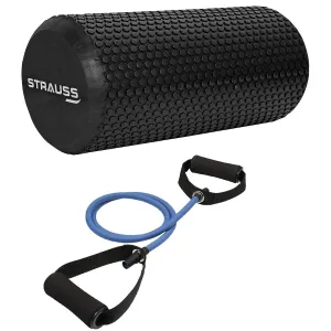 Strauss Foam Roller (Black), 30 cm and Toning Tube, (Blue)