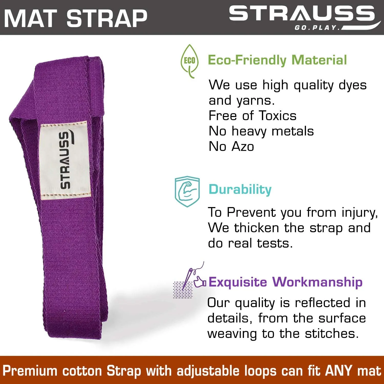 Strauss TPE Eco Friendly Dual Layer Yoga Mat, 6 mm (Pink) and Yoga Mat Strap, (Purple)