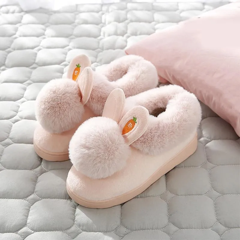 Women Rabbit Indoor Soft Faux Fur Plush Slippers