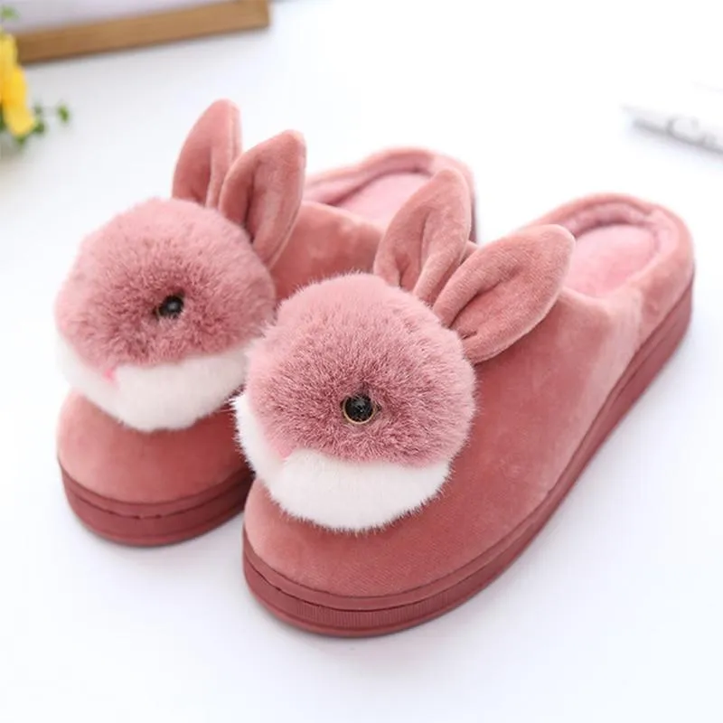 Women Rabbit Indoor Soft Faux Fur Plush Slippers