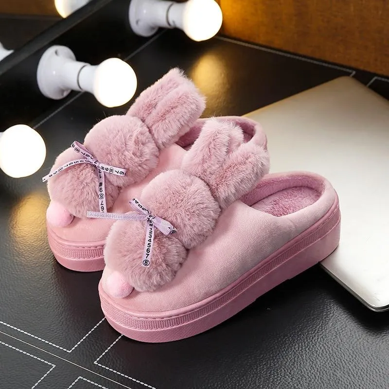 Women Rabbit Indoor Soft Faux Fur Plush Slippers