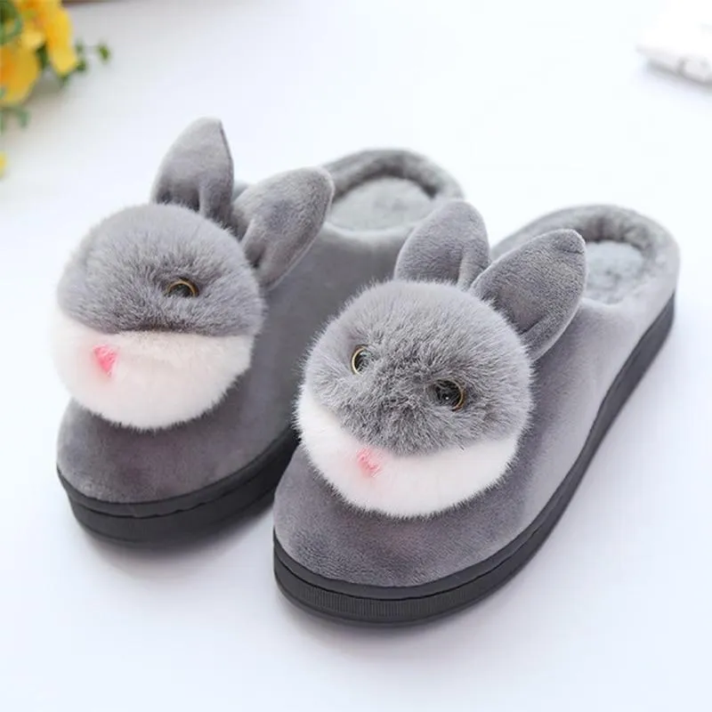 Women Rabbit Indoor Soft Faux Fur Plush Slippers