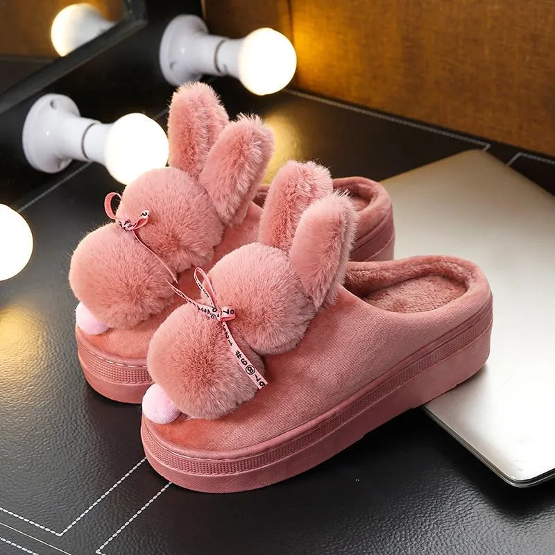 Women Rabbit Indoor Soft Faux Fur Plush Slippers