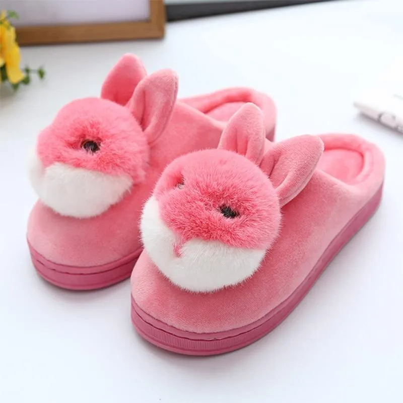 Women Rabbit Indoor Soft Faux Fur Plush Slippers