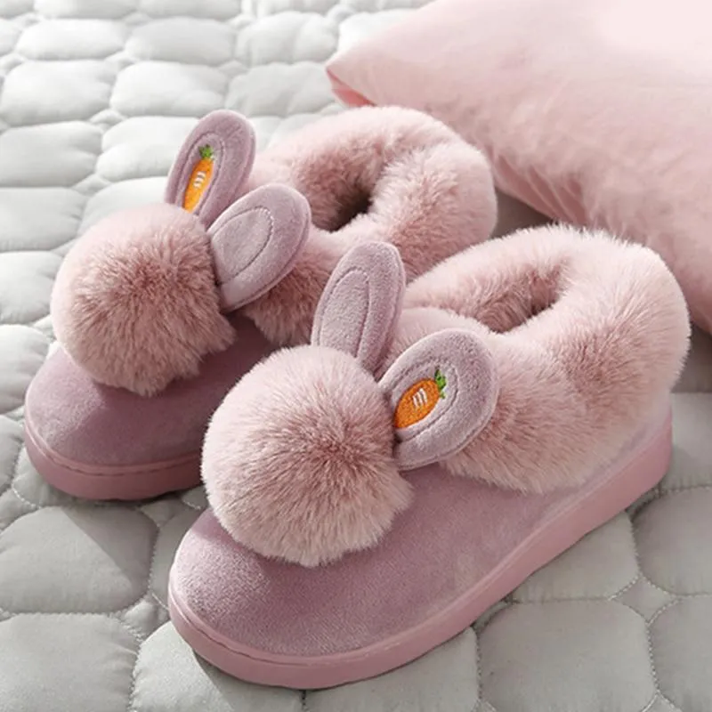 Women Rabbit Indoor Soft Faux Fur Plush Slippers