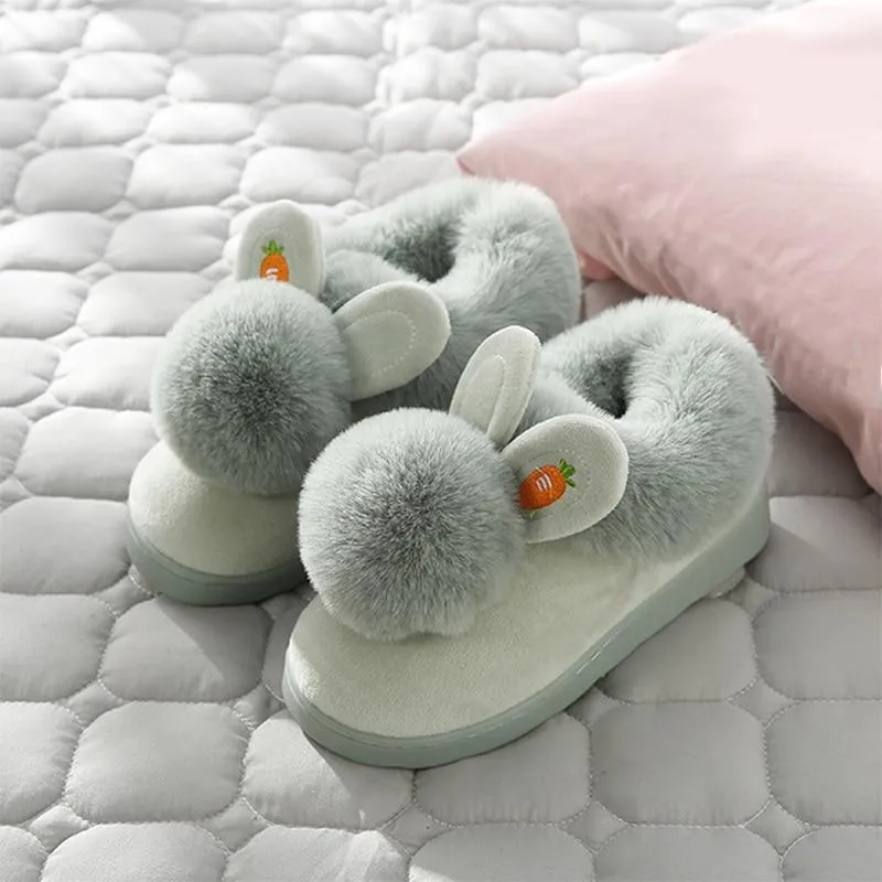 Women Rabbit Indoor Soft Faux Fur Plush Slippers