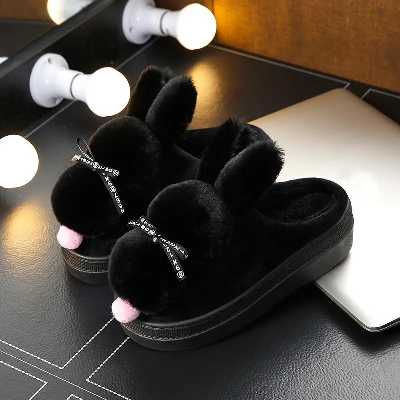 Women Rabbit Indoor Soft Faux Fur Plush Slippers