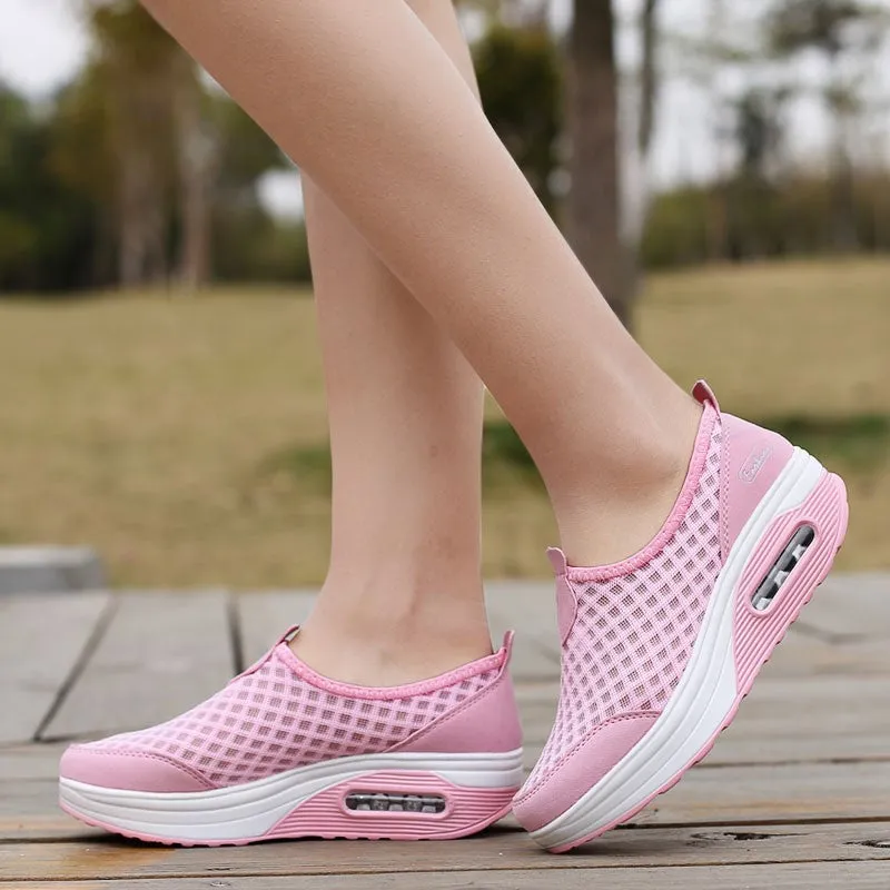 Women's breathable cushion platform casual tennis sneakers